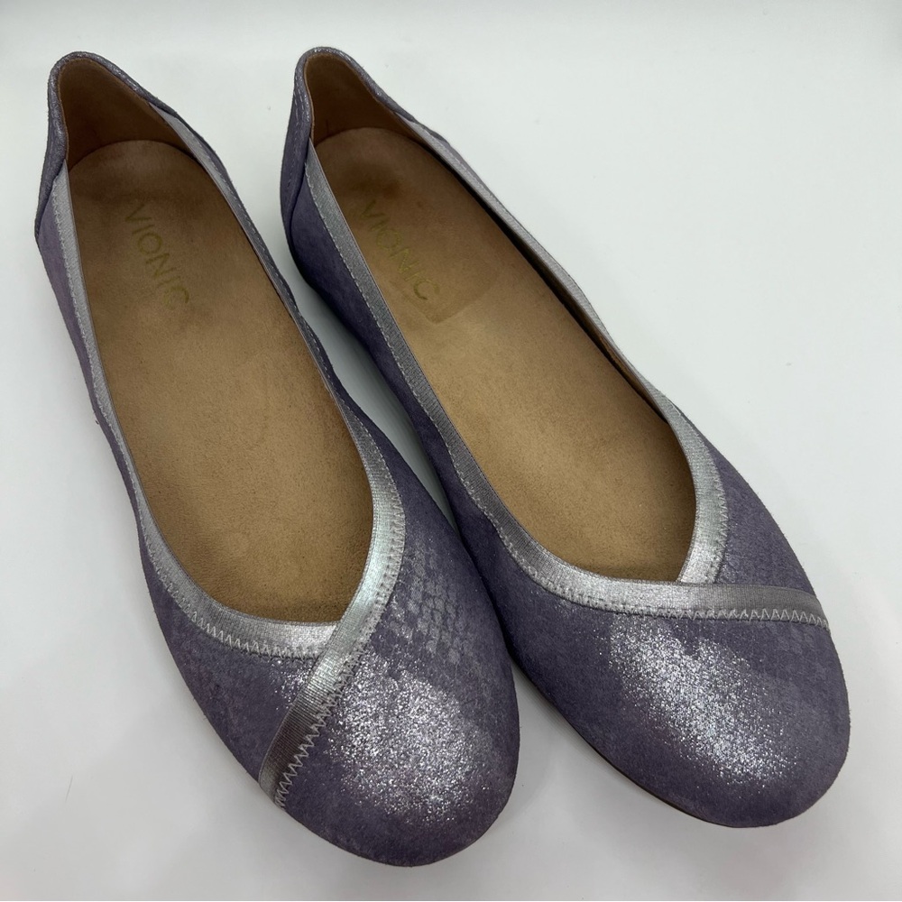 Vionic Carroll shimmer purple ballet flats arch support 9